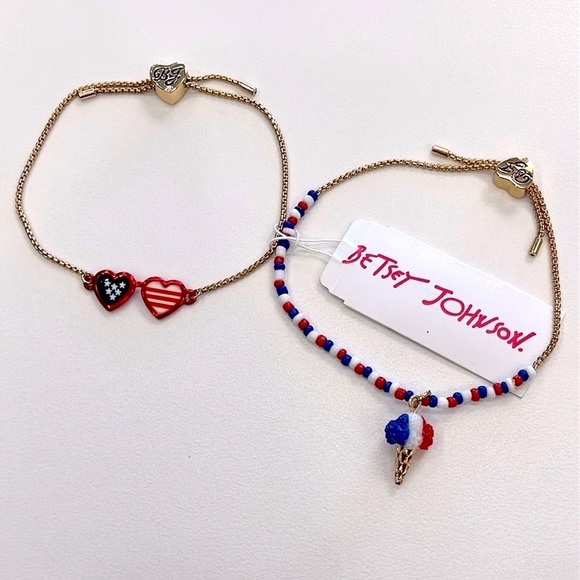 Brand New Betsey Johnson Set of 2 Patriotic 4th of July Bracelets Ice Cream Cone - Picture 3 of 13